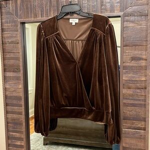 Evereve velour faux wrap top